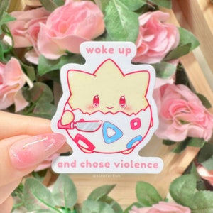 Togepi s'est réveillé et a choisi la violence | ACHETEZ-EN 3, OBTENEZ-EN 1 GRATUITEMENT | Adorables stickers en vinyle brillant imperméable et résistant aux intempéries pour ordinateur portable