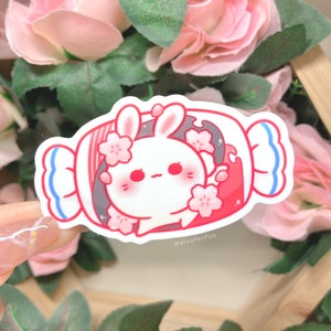 Sakura White Rabbit Candy Bunny Stickers | KAUFEN 3 ERHALTEN 1 GRATIS | Niedliche glänzende wasserfeste + wetterfeste Vinyl-Laptop-Aufkleber
