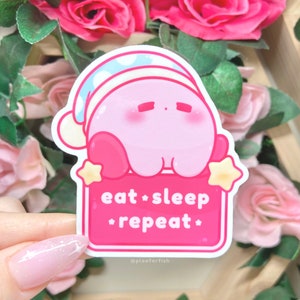 eat. sleep. repeat. Kirbo Stickers | BUY 3 GET 1 FREE | Cute Glossy Waterproof + Weatherproof Vinyl Laptop Decals