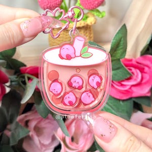 Kirbo in Boba Land acryl shaker-bedels | Dubbelzijdige sleutelhanger | Anime-bedel