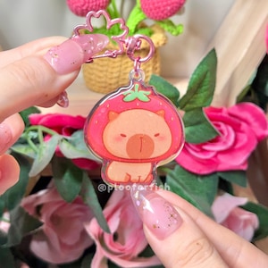 Strawberry Capy Acrylic Charms | Double-sided Keychain | Anime Charm
