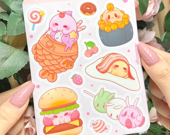 Foodie Kirbo Sticker Sheet | Glossy Stickers | Waterproof + Weatherproof Stickers | Cute Vinyl Laptop Decals