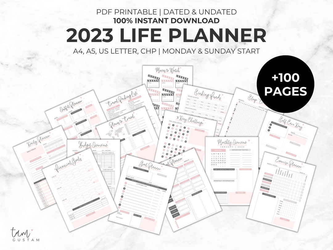 2023-planner-printable-2023-calendar-dated-planner-undated-etsy