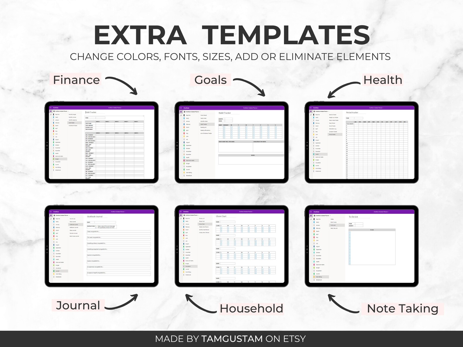 Onenote Digital Planner Undated HYPERLINKED Onenote Planner Etsy