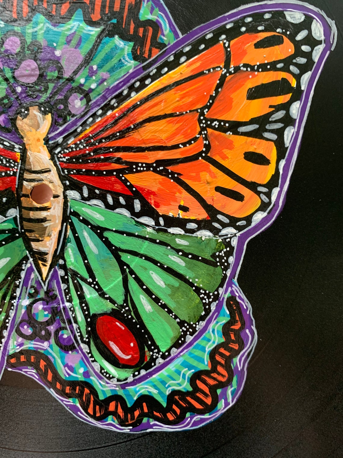 Hand Painted Colorful Butterfly on Repurposed Vinyl 12 Inch Etsy