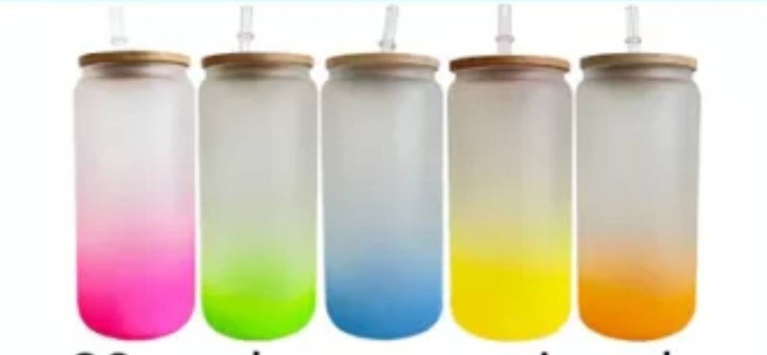 20 oz  Sublimation Frosted Gradient Color Can Glass w/ Bamboo Lid & Straw  - Olivia Nyx