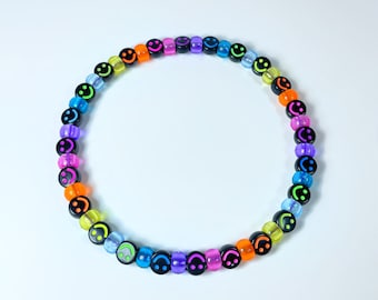 Smiley Rainbow Black Kandi Necklace