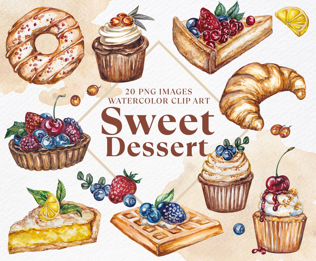 Sweet Desserts Watercolor Clipart | Watercolor Sweets | Watercolor Cake ...