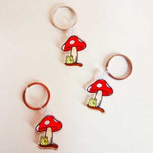 CLEARANCE Mini Red Mushroom Keychain, Green Frog Keyring, Tiny Cute Kawaii Toadstool Illustrated Charm Trinket Pendant for Keys