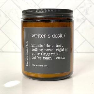 Writer's Desk Candle | Writer Gift | Author Gift | Reader Gift | Book Inspired Candle | Soy Container Candle | 8oz Amber Glass Jar
