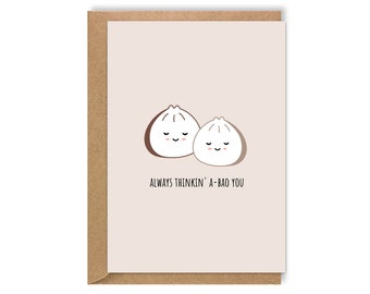 Bao pun, food pun, textured card, valentines card, anniversary card, greetings card
