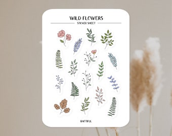 wildflowers, stickers sheet, journal & planner stickers