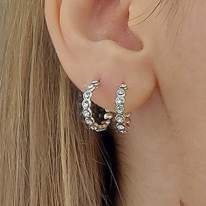 Sterling Silver Crystal Hoop Earrings: Dainty 925 Minimalist Jewelry