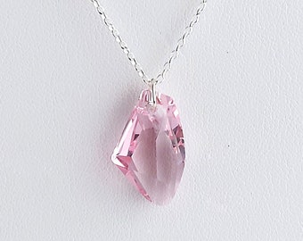 LIGHT PINK CRYSTAL Pendant Sterling Silver, Delicate Necklace with Rose Swarovski Crystal • Dainty Necklaces for women • Very thin Chain