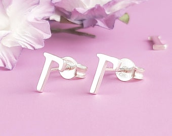 CUSTOM LETTER EARRINGS, Alphabet Studs, Greek English Initials, Personalized Monogram Earrings, Very small letter studs 925 sterling silver