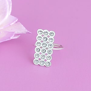 Sterling silver LONG RING for women with Crystal Stones, Statement Ring, One size, Adjustable 925 Aesthetic Rings gift for valentines day