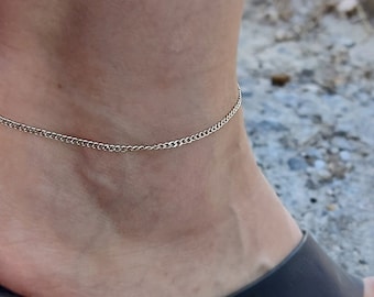 Sterling Silver ANKLET Bracelet, Minimalist Chain for foot, Greek hypoallergenic jewelry, Dainty anklet for women, Gift for her, 925 Silver