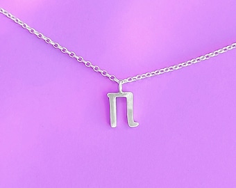 Personalized Greek INITIAL LETTER NECKLACE • Custom Monogram Collar • Silver Greek Alphabet & Heart Symbol Pendant Jewelry made in Greece