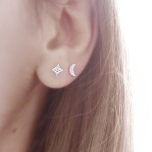 STAR STUD EARRINGS, Sterling Silver Studs, Minimalist Earrings, Tiny star earrings, Simple stud earrings, Very Tiny Pair Mismatched Earrings