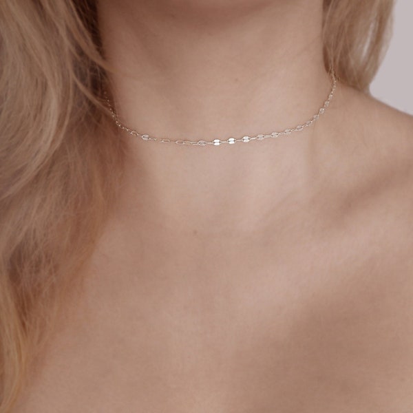 DAINTY CHOKER, Delicate Chain Necklace, Single Chain Choker, Minimalist Collar, 925 Silver, Sterling Silver Chain, Gift for Girlfriend