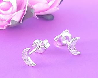 925 Silver Half Moon Stud Earrings • Dainty Celestial Jewelry • Tiny Crescent Studs for Women • Minimal Gift • Lunar Earrings