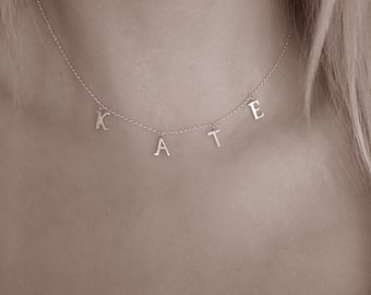 Personalized GREEK NAME NECKLACE • Custom Spaced Letter Necklace • 925 Sterling Silver • Jewelry made in Greece • Delicate initials Necklace