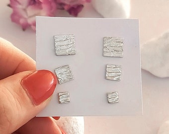 SET DI ORECCHINI A PERNO in argento sterling 925, orecchini a perno, orecchini a perno rettangolari, orecchini minimalisti, 3 set tripli di orecchini, orecchini spaiati