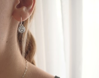 Sterling Silver Set, Coin CRYSTAL EARRINGS - NECKLACE, Disc 925 Earrings, Coin Silver Pendant, Silver Drop Earrings, Minimalist Jewelry Set