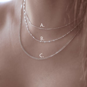 Silver DAINTY NECKLACES 3 Styles Simple Chains for layering • 925 Sterling Silver Delicate Ultra Thin Chain & curb Chain • Custom length