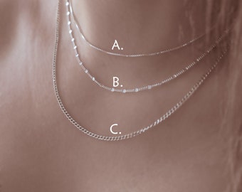 Silver DAINTY NECKLACES 3 Styles Simple Chains for layering • 925 Sterling Silver Delicate Ultra Thin Chain & curb Chain • Custom length