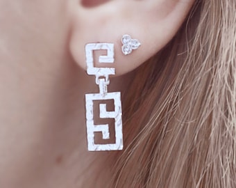 GREEK MEANDER EARRINGS Ancient Greek Statement Jewelry, Aesthetic Greek Goddess Earrings, Mythology Earrings 925 Sterling Silver