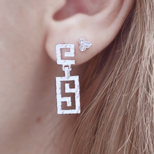 GREEK MEANDER EARRINGS Ancient Greek Statement Jewelry, Aesthetic Greek Goddess Earrings, Mythology Earrings 925 Sterling Silver