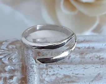 Anel mindinho em prata de lei para mulheres, joia de verão, anel duplo simples feito à mão, ajustável, faixa larga e minimalista.
