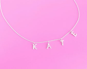 Custom NAME LETTER NECKLACE Initials 925 Sterling Silver Spaced, Hanging Letters, Gift for girlfriend, Aesthetic necklace, gift for daughter