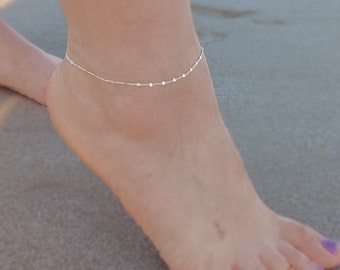 DISC ANKLET BRACELET • Sterling Silver Anklet with Very Thin Dainty Delicate chain for Women • One size adjustable Anklets 925 Silver Gift
