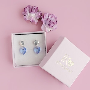 HEART CRYSTAL EARRINGS, blue Crystals, crystal earrings dangle, Minimalist earrings, Swarovski Earrings, Blue Earring, Small Dangle Earrings
