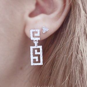 Silver EARRINGS, GREEK MYTHOLOGY, Rectangle Earrings, Aesthetic Jewelry, Ancient Greece, Meander Jewelry, Greek Goddess, beautiful earrings