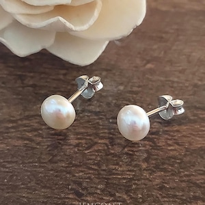 White Pearl Stud Earrings Sterling Silver, Small Classy Earrings for Women, Minimalistic Jewelry 925 silver Delicate Studs Birthday Gift
