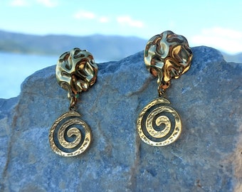 GOLD SPIRAL EARRINGS Stainless Steel, Dangle Bold Jewelry for women Birthday gift, big gold wedding earrings impressive formal jewelry