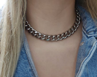 CHUNKY CHAIN NECKLACE, Stainless Steel Jewelry, Ultra Thick Chain Choker, Silver Non Tarnish Curb Chain, Unisex Mens Womens Chain xmas Gift