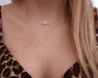 Collana Lariat, collana a Y, argento 925, collana a doppio strato, catena sottile, collane a 2 fili per donna, argento sterling lungo e delicato