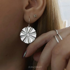 Boho Circle Sterling Silver Earrings, Chunky Jewelry, Modern Bridal Earrings, Medium Size Earrings, Best Gift for women, Perennial Jewellery
