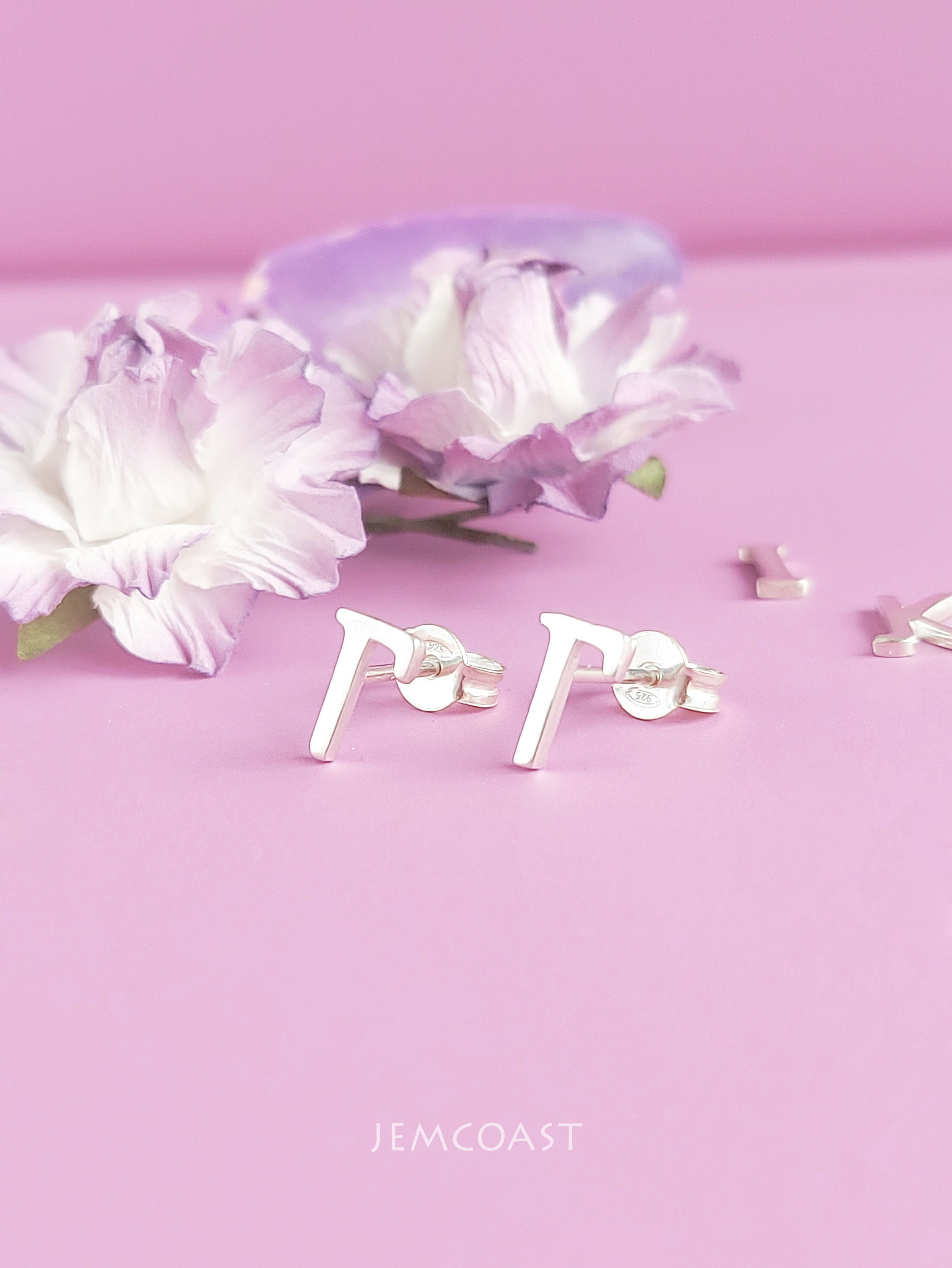 CUSTOM LETTER EARRINGS, Alphabet Studs, Greek English Initials, Personalized Monogram Earrings, Very small letter studs 925 sterling silver