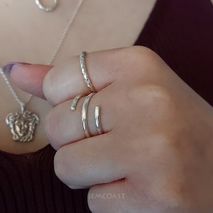 Sterling Silver Wrapped RING, Wide Simple Thumb Ring, Women&#39;s Double Triple Spiral Ring, Minimalist Pinky Ring, Coil Adjustable Boho Ring
