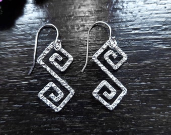 MEANDER Ancient Greek Mythology Jewelry, Medium Size Earrings, Statement Hypoallergenic Sterling Silver, Gift for Wife Sister Mom Daughter