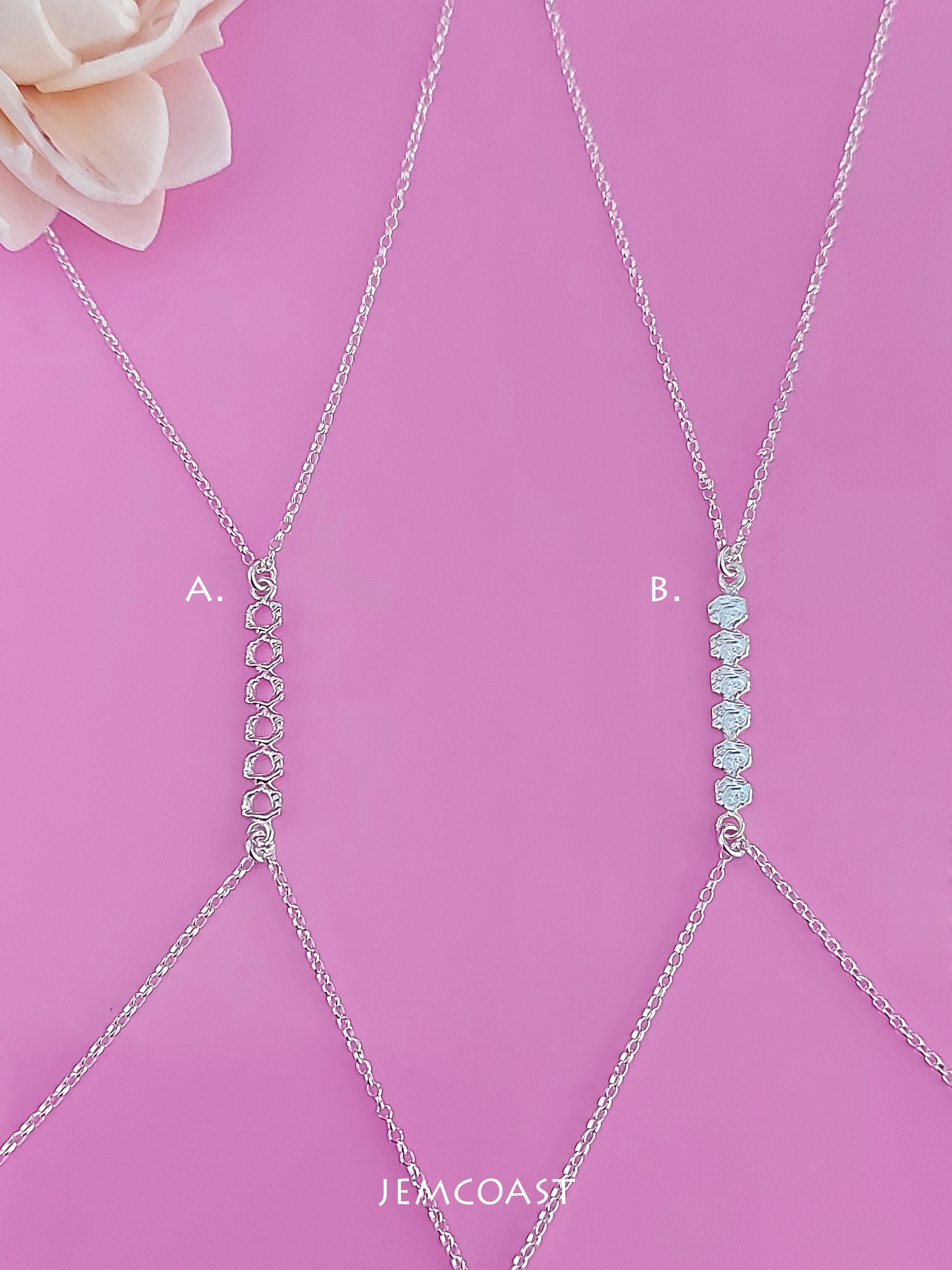 Long Dainty BODY CHAIN NECKLACE 925 Sterling Silver for Women Layering Body Chain, Bralette