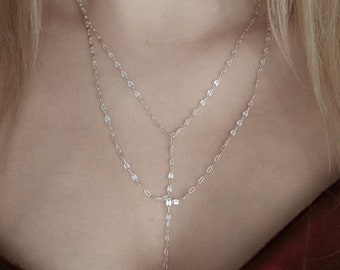 LONG LAYERED NECKLACE, Lariat Necklace, Sterling Silver, 925 Silver, Double strand necklace, chain necklace, Multistrand necklace, delicate