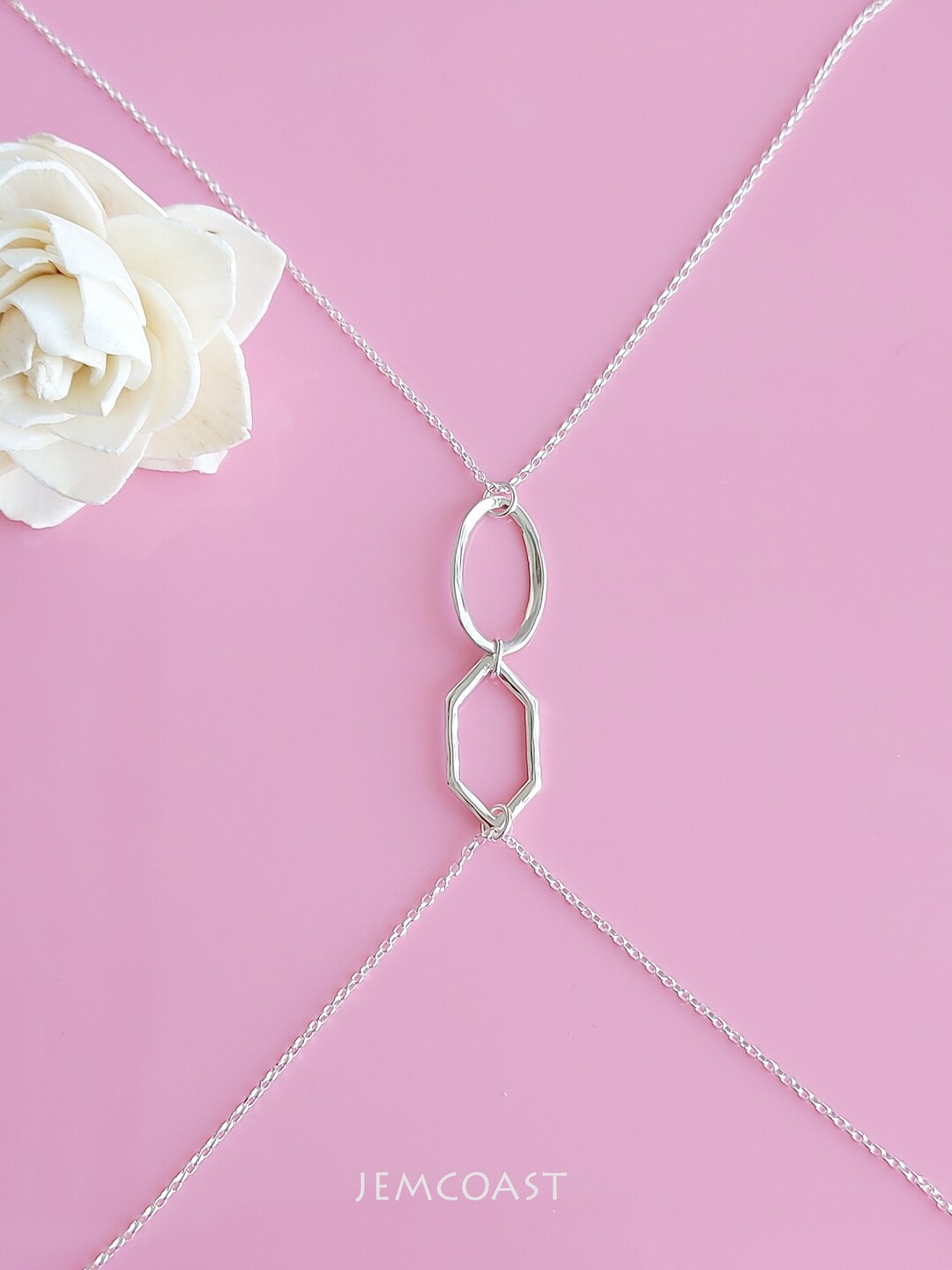 BODY CHAIN Long Necklace 925 Sterling Silver for Women, Layered Body