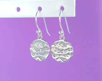 PENDANT EARRINGS RING Set • Delicate Bold Coin - Disc Necklace & Small Earrings with Hammered effect • Gift 925 Sterling Silver Chunky Charm