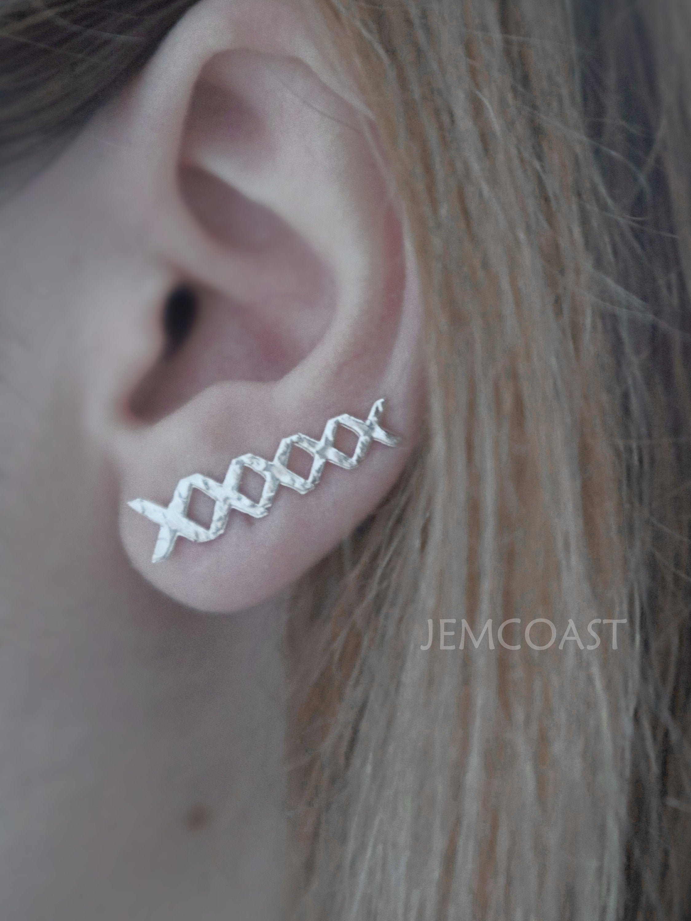 X SHAPE EAR CLIMBERS 925 Sterling Silver Textured Crawler Earrings